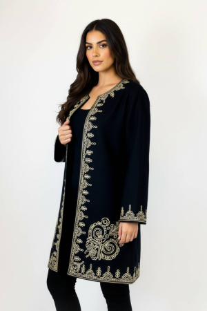 Palton traditional negru cu broderie florala crem Carmen 02 [2]