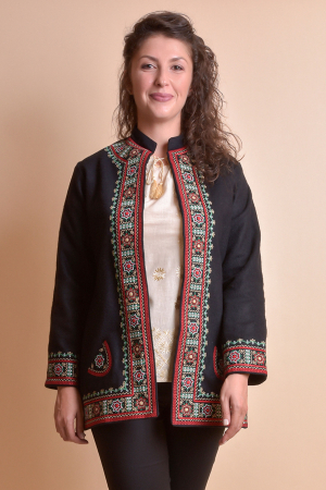 Palton traditional negru cu broderie florala multicolora Livia [0]
