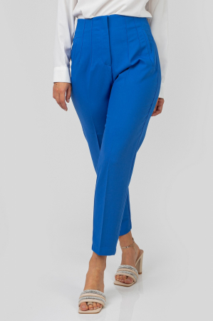Pantaloni albastri cu talie inalta si cusaturi decorative [1]