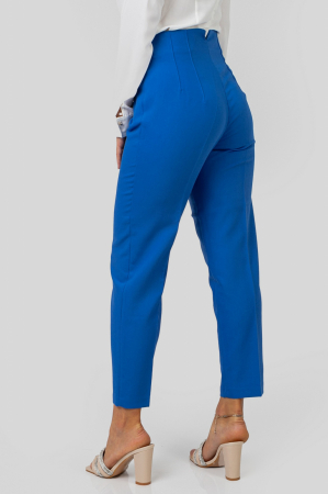 Pantaloni albastri cu talie inalta si cusaturi decorative [2]
