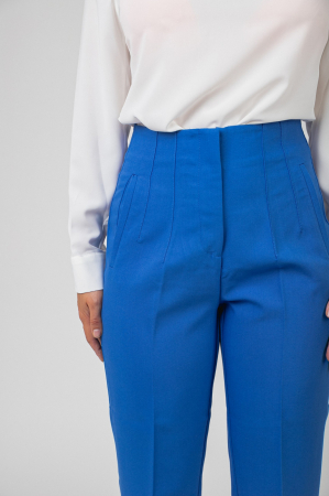 Pantaloni albastri cu talie inalta si cusaturi decorative [3]