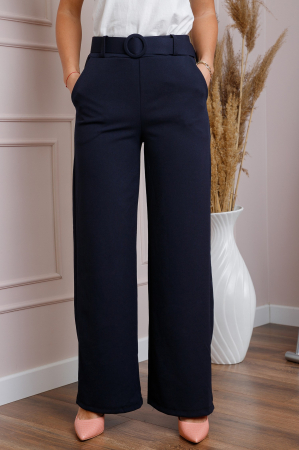 Pantaloni bleumarin eleganti cu talie inalta si centura [2]