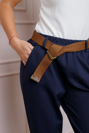 Pantaloni bleumarin lejeri cu talie elastica si curea ajustabila [1]
