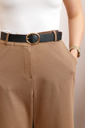 Pantaloni camel evazati cu talie elastica la spate si curea reglabila Molly [1]