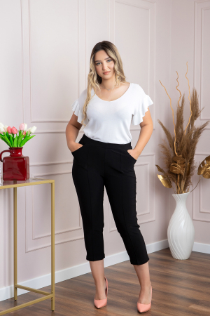 Pantaloni capri negri elastici cu buzunare functionale [0]