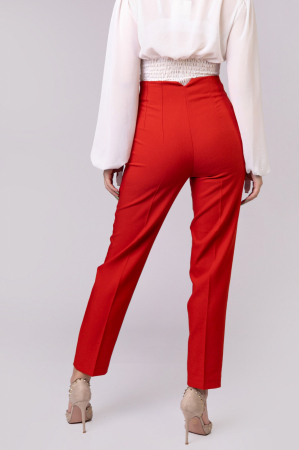 Pantaloni caramizii cu talie inalta si cusaturi decorative [3]