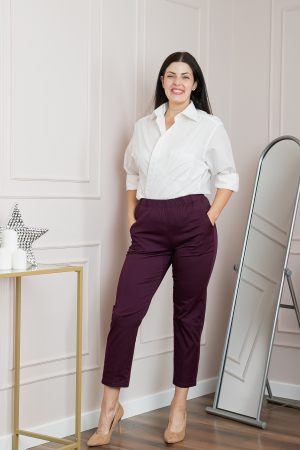 Pantaloni casual mov cu talie elastica si buzunare functionale [0]