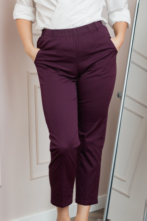 Pantaloni casual mov cu talie elastica si buzunare functionale [1]
