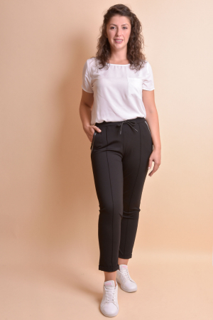 Pantaloni casual negri cu siret si buzunare functionale [0]