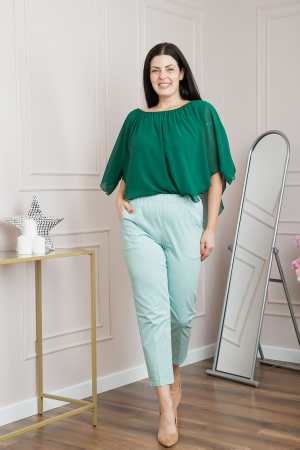 Pantaloni casual verde mint cu talie elastica si buzunare functionale [3]