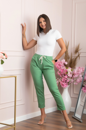 Pantaloni conici Tessa din bumbac cu snur in talie - Verde fistic [3]