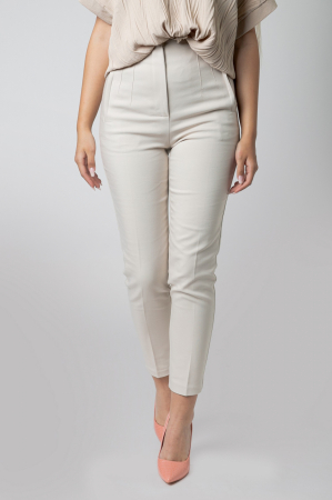 Pantaloni crem cu talie inalta si cusaturi decorative [1]