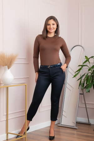 Pantaloni dama bleumarin conici Blair cu curea si detaliu fundita [3]