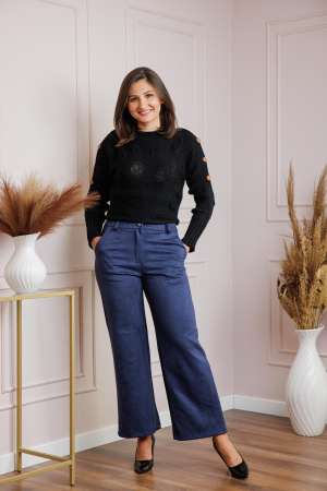 Pantaloni dama bleumarin din piele intoarsa ecologica Marion [3]