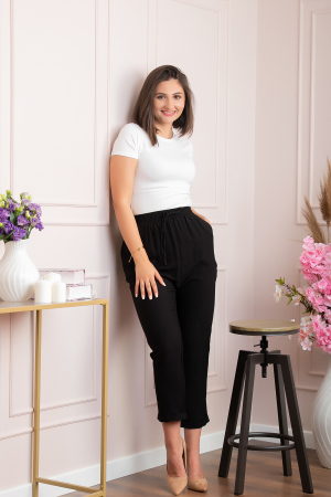 Pantaloni dama casual Miranda cu snur in talie - Negru [3]