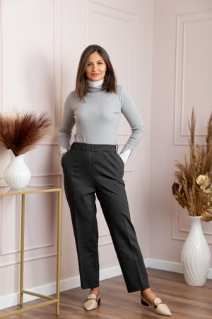 Pantaloni - Pantaloni dama gri antracit cu talie elastica Marceline