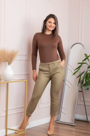 Pantaloni dama kaki conici Blair cu curea si detaliu fundita [3]