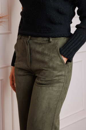 Pantaloni dama kaki din piele intoarsa ecologica Marion [1]