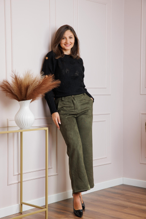 Pantaloni dama kaki din piele intoarsa ecologica Marion [2]