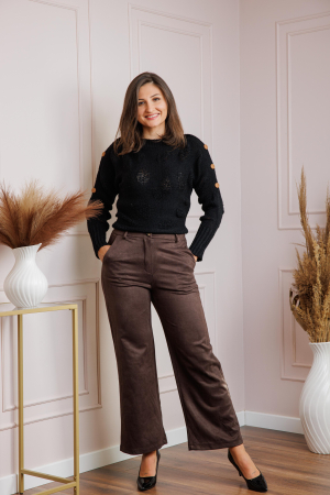 Pantaloni dama maro din piele intoarsa ecologica Marion [3]