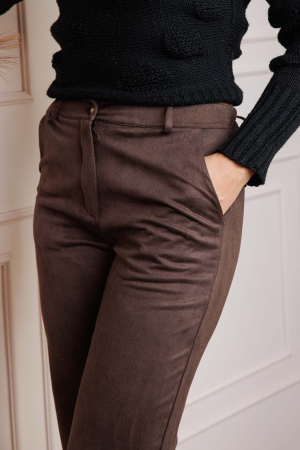 Pantaloni dama maro din piele intoarsa ecologica Marion [1]