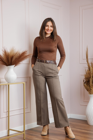 Pantaloni - Pantaloni dama maro taupe cu talie inalta si curea Rita