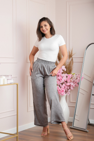 Pantaloni dama palazzo Estelle gri marmorat [3]