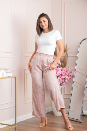 Pantaloni dama palazzo Estelle roz marmorat [3]