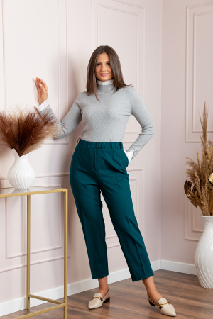 Pantaloni dama verde petrol cu talie elastica Marceline [3]
