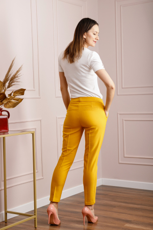 Pantaloni - Pantaloni eleganti galben mustar cu buzunare functionale