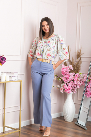 Pantaloni evazati Rafaella cu buzunare functionale - Albastru [3]