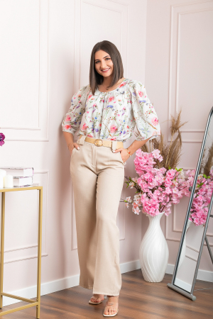 Pantaloni evazati Rafaella cu buzunare functionale - Crem [3]
