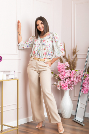 Pantaloni evazati Rafaella cu buzunare functionale - Crem [2]