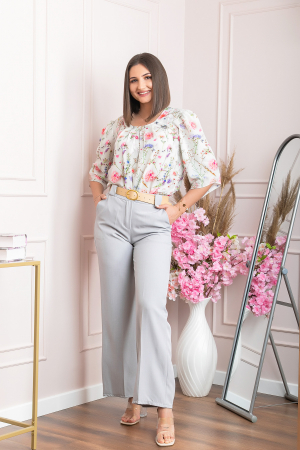 Pantaloni evazati Rafaella cu buzunare functionale - Gri [3]