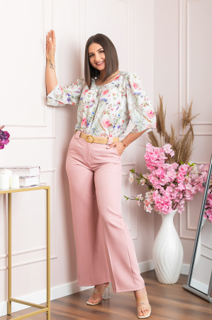 Pantaloni evazati Rafaella cu buzunare functionale - Roz [2]