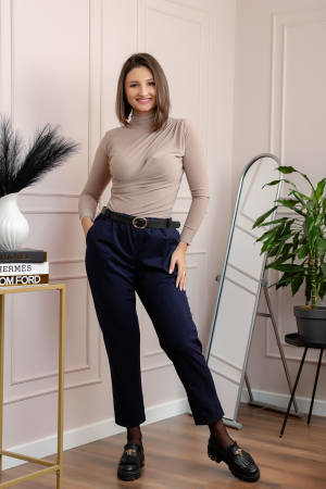 Pantaloni grosi Nancy cu curea reglabila si buzunare functionale - Bleumarin [3]