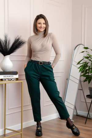 Pantaloni grosi Nancy cu curea reglabila si buzunare functionale - Verde [3]