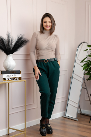 Pantaloni grosi Nancy cu curea reglabila si buzunare functionale - Verde [2]