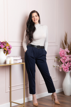 Pantaloni - Pantaloni Jessie bleumarin cu croi lejer si talie elastica