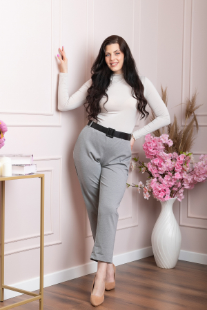 Pantaloni Jessie gri cu croi lejer si talie elastica [3]