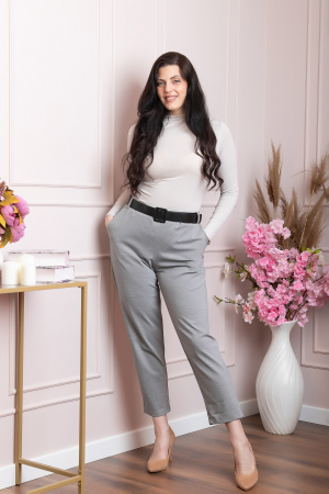 Pantaloni Jessie gri cu croi lejer si talie elastica [2]