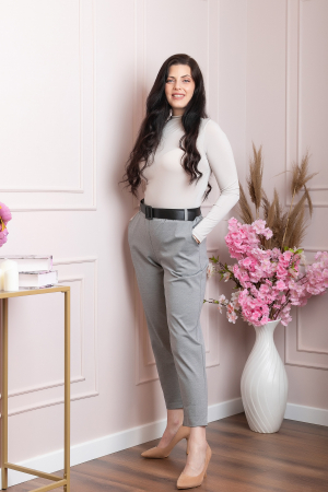 Pantaloni - Pantaloni Jessie gri cu croi lejer si talie elastica