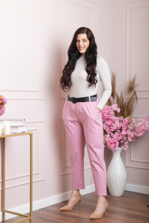 Pantaloni Jessie roz cu croi lejer si talie elastica [2]