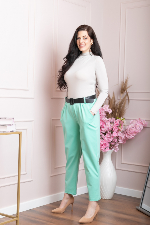 Pantaloni Jessie verde mint cu croi lejer si talie elastica [2]