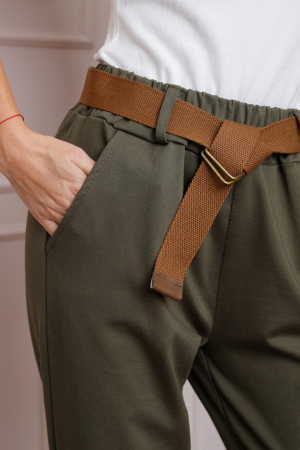 Pantaloni kaki lejeri cu talie elastica si curea ajustabila [1]