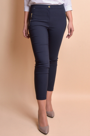 Pantaloni office bleumarin cu fermoare decorative [5]