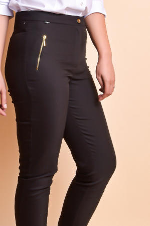 Pantaloni office negri cu fermoare decorative [5]