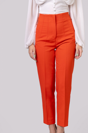 Pantaloni orange cu talie inalta si cusaturi decorative [2]
