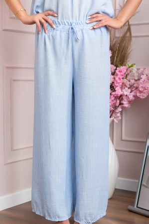 Pantaloni palazzo Athena cu talie elastica si insertii argintii - Bleu [3]