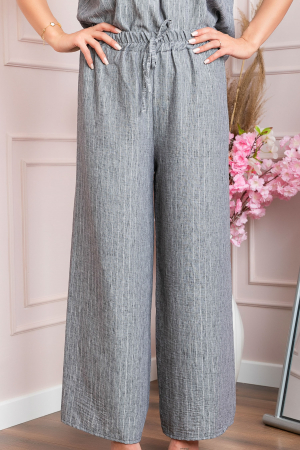 Pantaloni palazzo Athena cu talie elastica si insertii argintii - Gri [3]